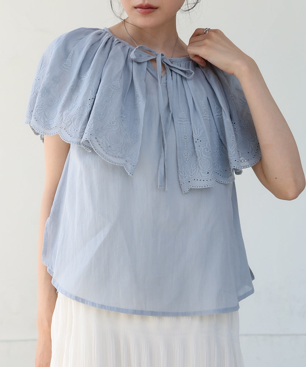コットンボイルパンチングレースブラウス
