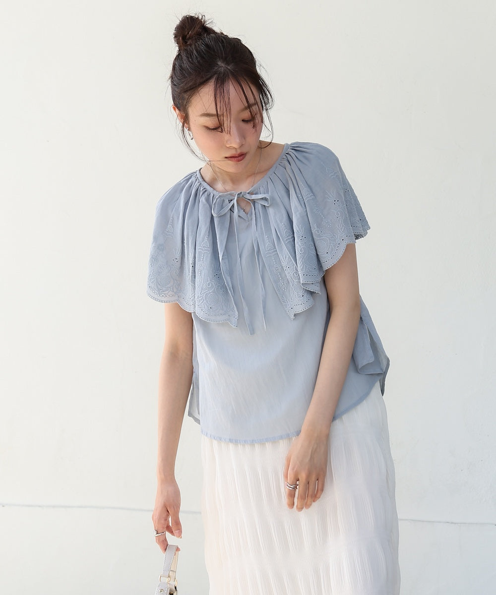 コットンボイルパンチングレースブラウス