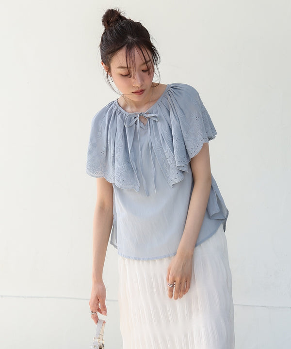 コットンボイルパンチングレースブラウス