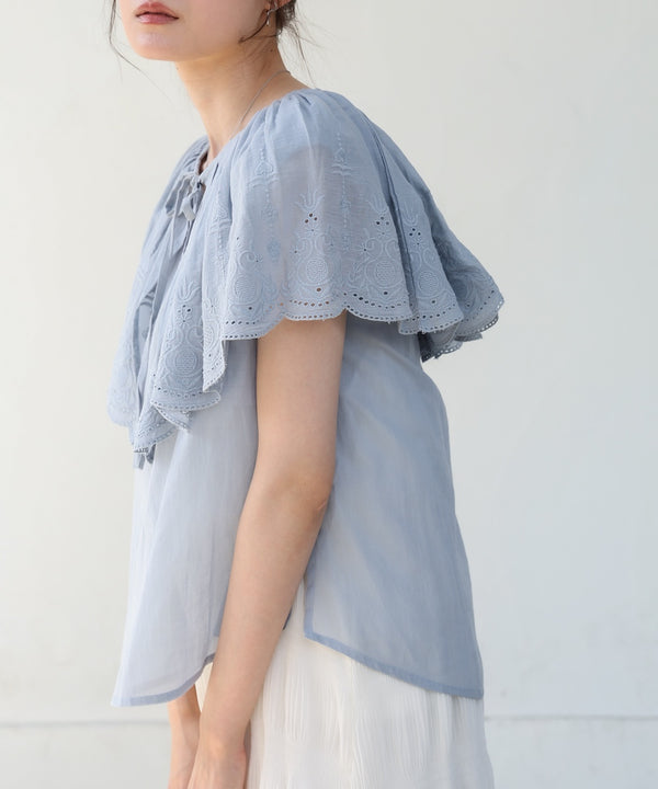 コットンボイルパンチングレースブラウス