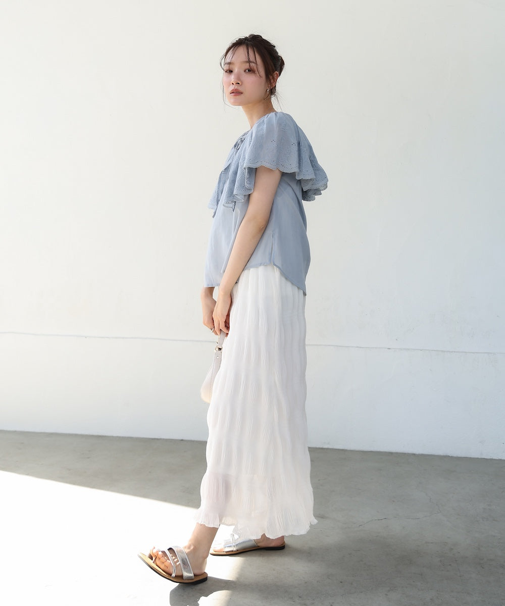 コットンボイルパンチングレースブラウス