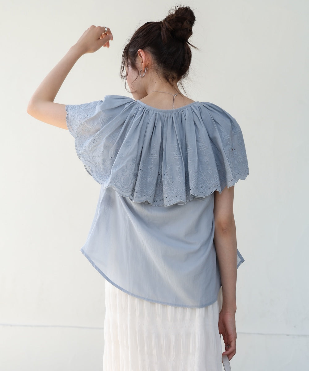 コットンボイルパンチングレースブラウス