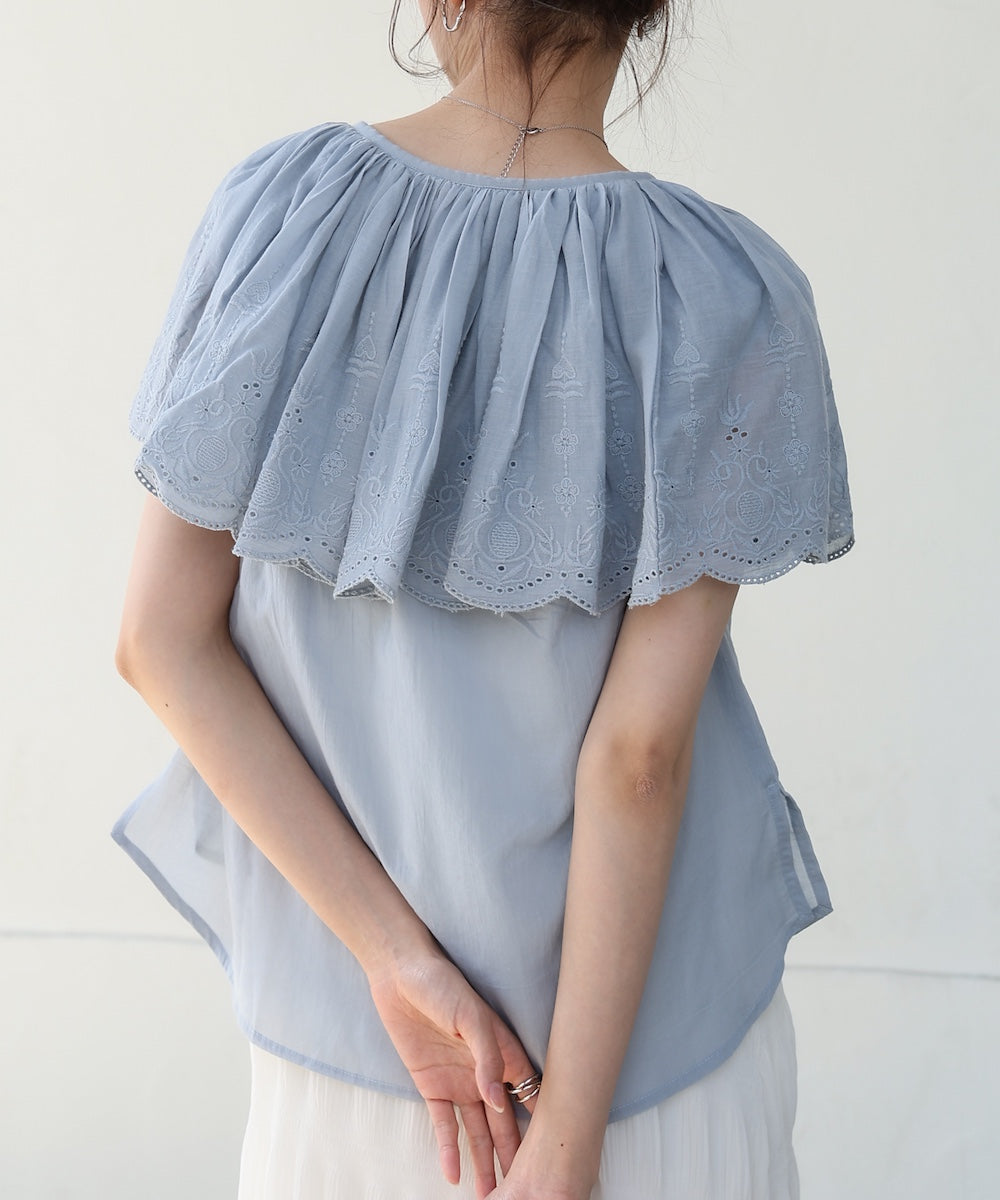 コットンボイルパンチングレースブラウス