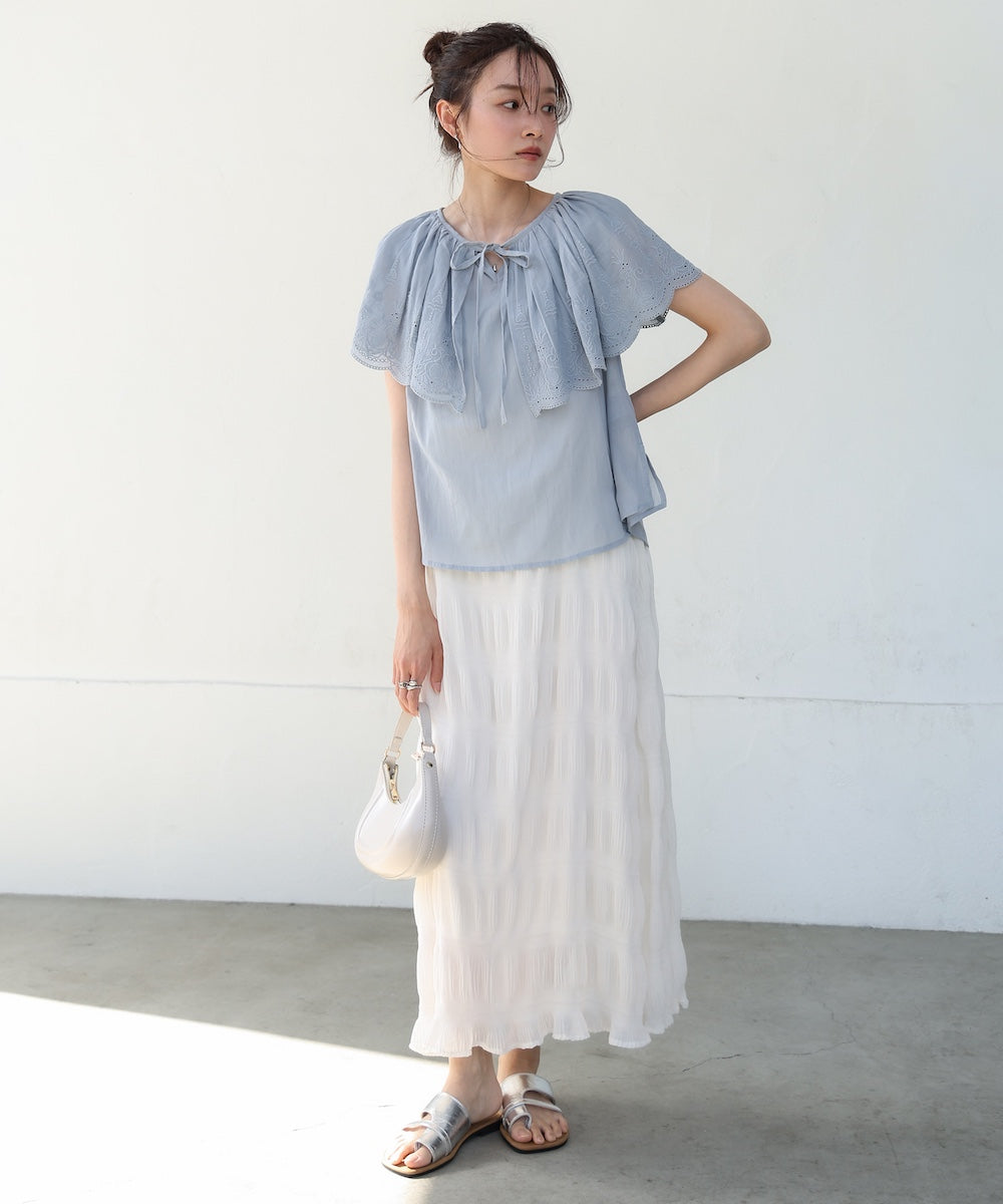 コットンボイルパンチングレースブラウス