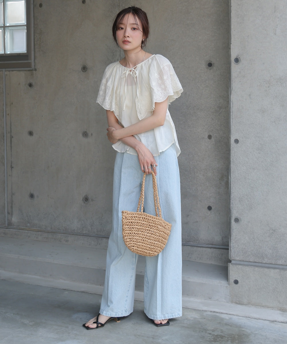 コットンボイルパンチングレースブラウス