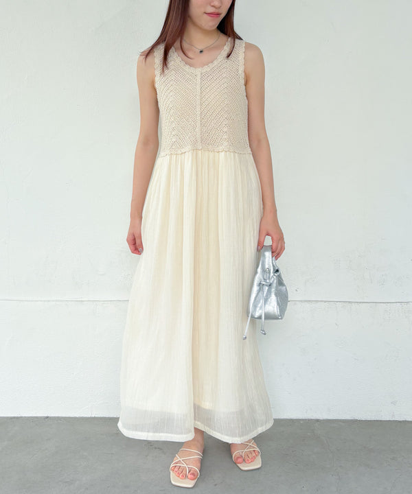 【S・M・Lサイズ展開】クロシェコンビキャミワンピース