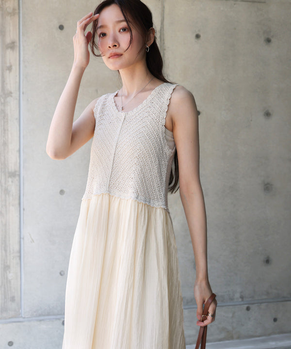 【S・M・Lサイズ展開】クロシェコンビキャミワンピース