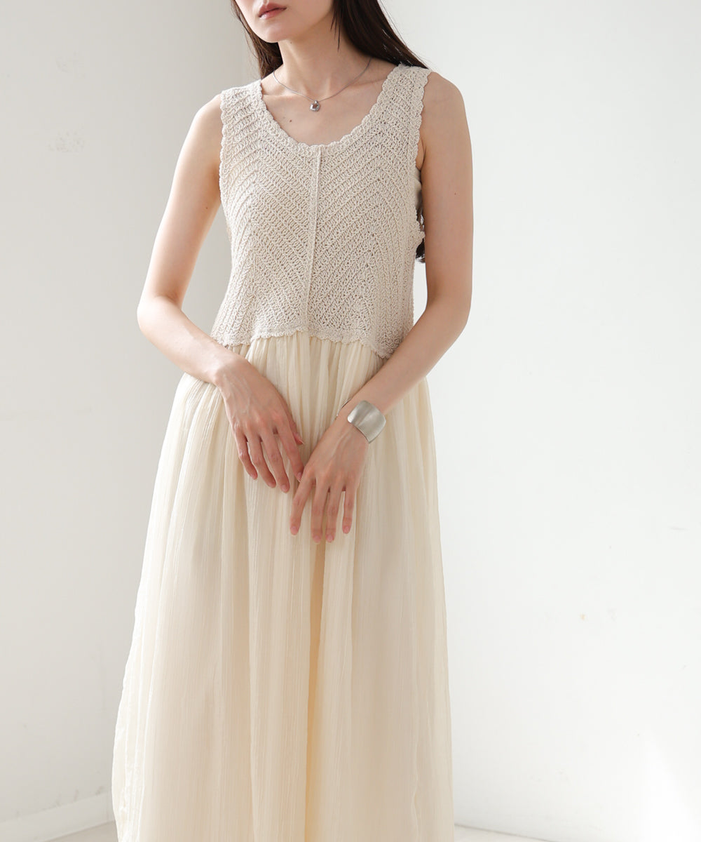 【S・M・Lサイズ展開】クロシェコンビキャミワンピース