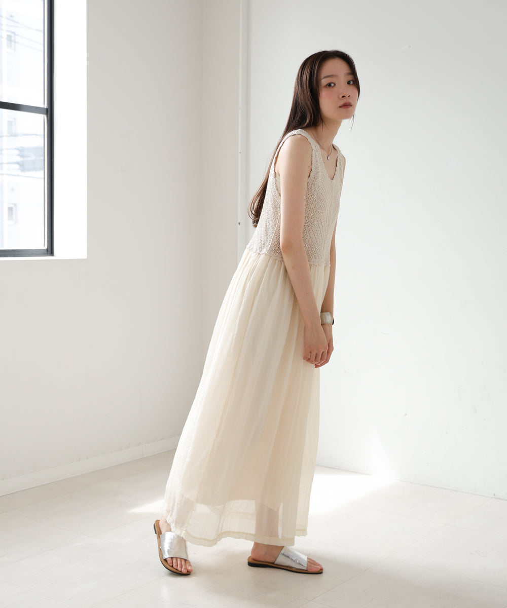 【S・M・Lサイズ展開】クロシェコンビキャミワンピース