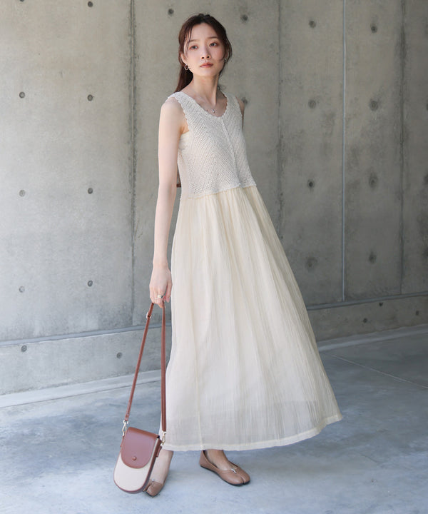 【S・M・Lサイズ展開】クロシェコンビキャミワンピース