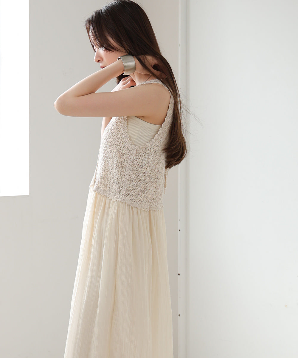 【S・M・Lサイズ展開】クロシェコンビキャミワンピース