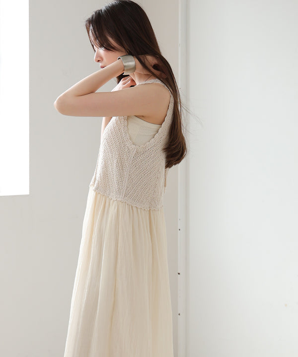 【S・M・Lサイズ展開】クロシェコンビキャミワンピース