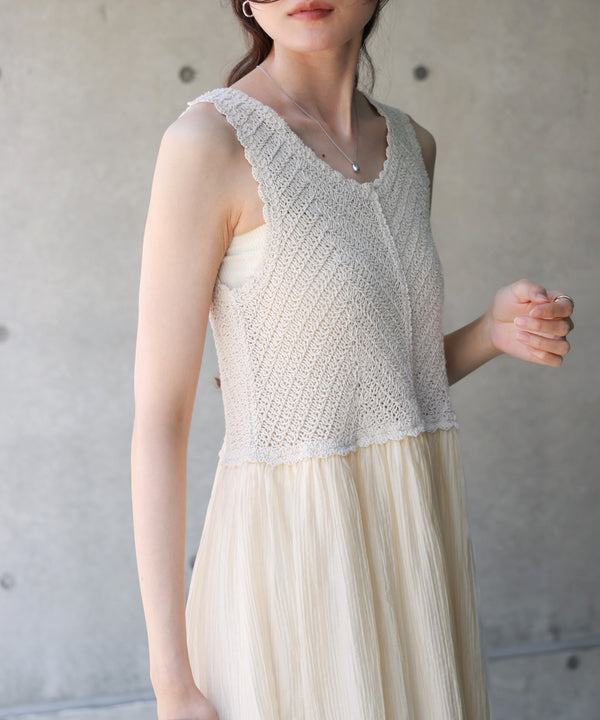 【S・M・Lサイズ展開】クロシェコンビキャミワンピース