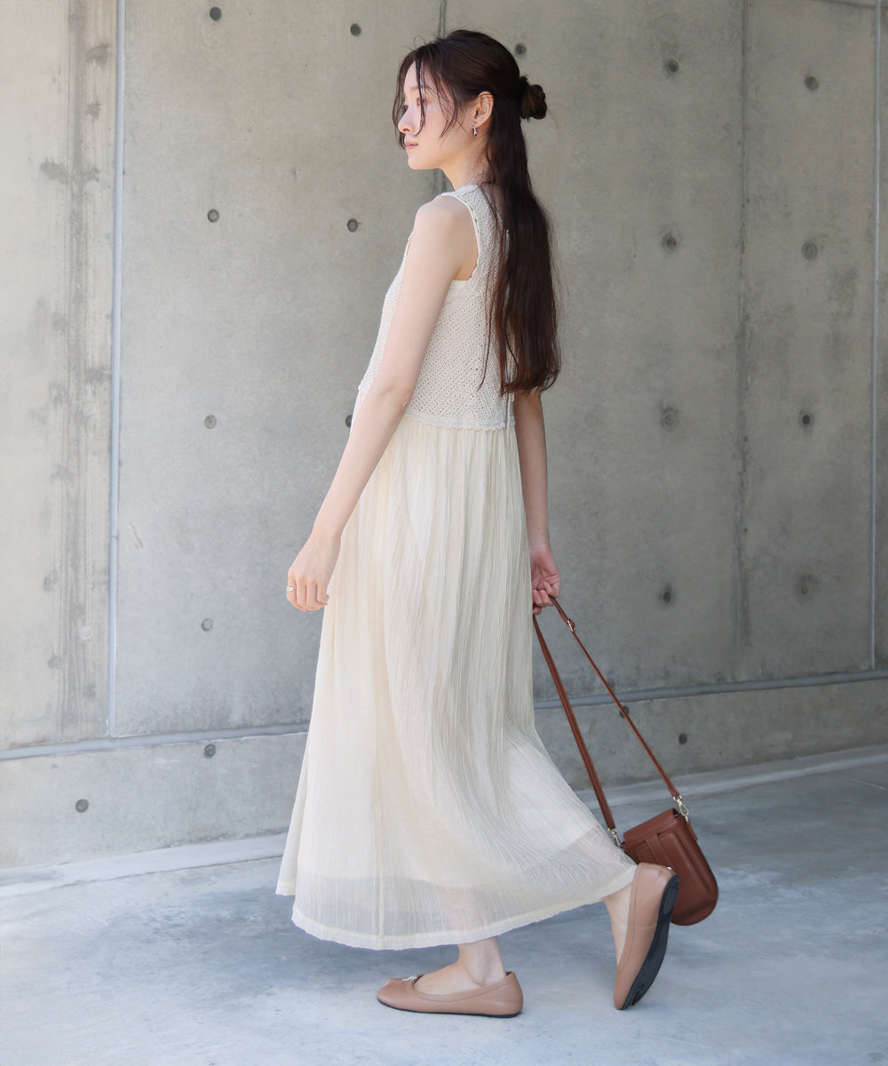 【S・M・Lサイズ展開】クロシェコンビキャミワンピース