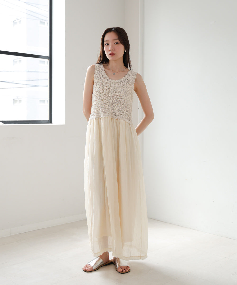 【S・M・Lサイズ展開】クロシェコンビキャミワンピース