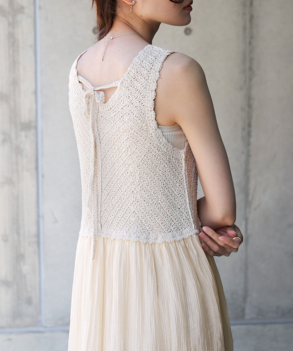 【S・M・Lサイズ展開】クロシェコンビキャミワンピース