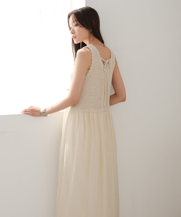 【S・M・Lサイズ展開】クロシェコンビキャミワンピース