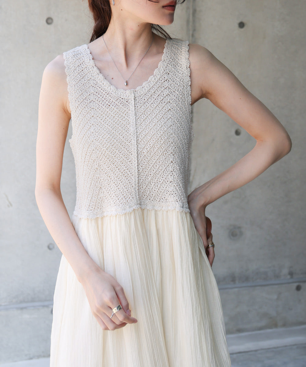 【S・M・Lサイズ展開】クロシェコンビキャミワンピース