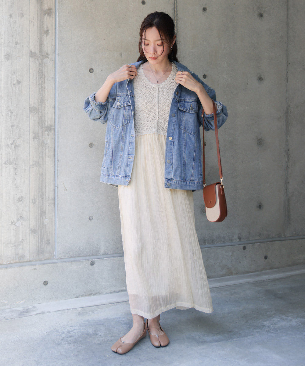 【S・M・Lサイズ展開】クロシェコンビキャミワンピース