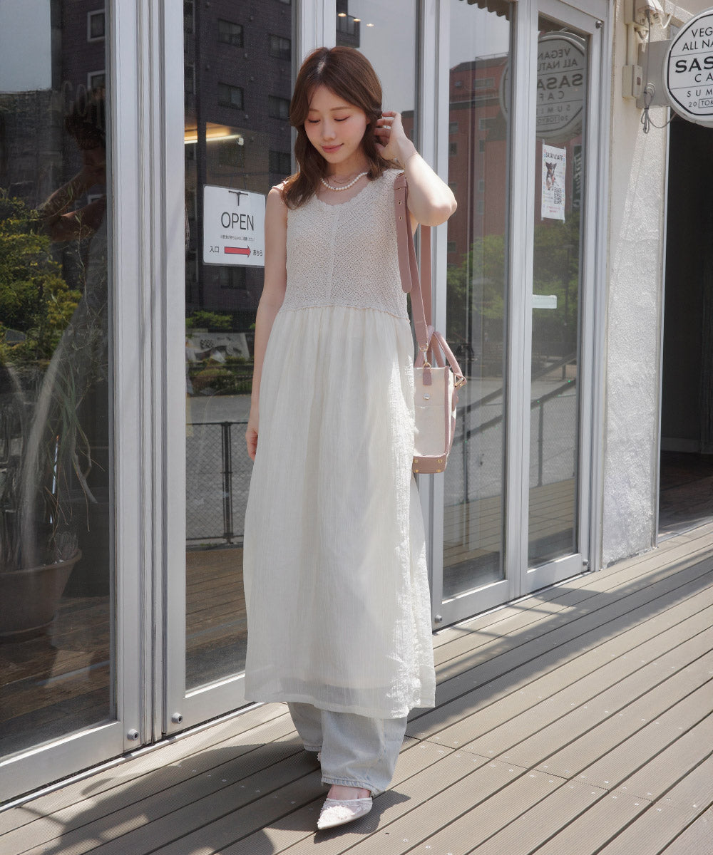 【S・M・Lサイズ展開】クロシェコンビキャミワンピース