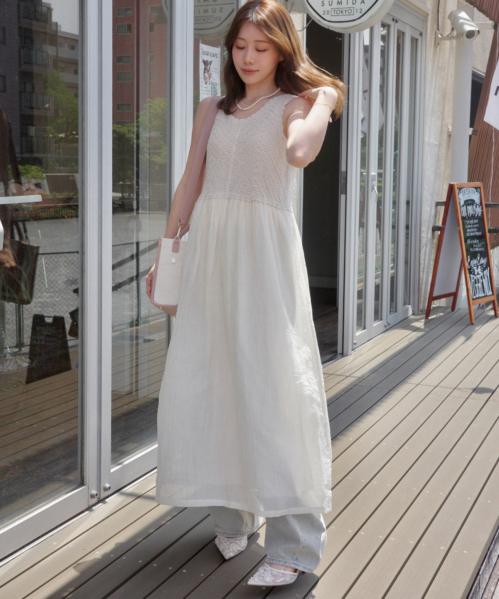 【S・M・Lサイズ展開】クロシェコンビキャミワンピース