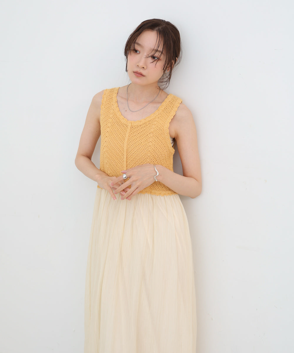 【S・M・Lサイズ展開】クロシェコンビキャミワンピース