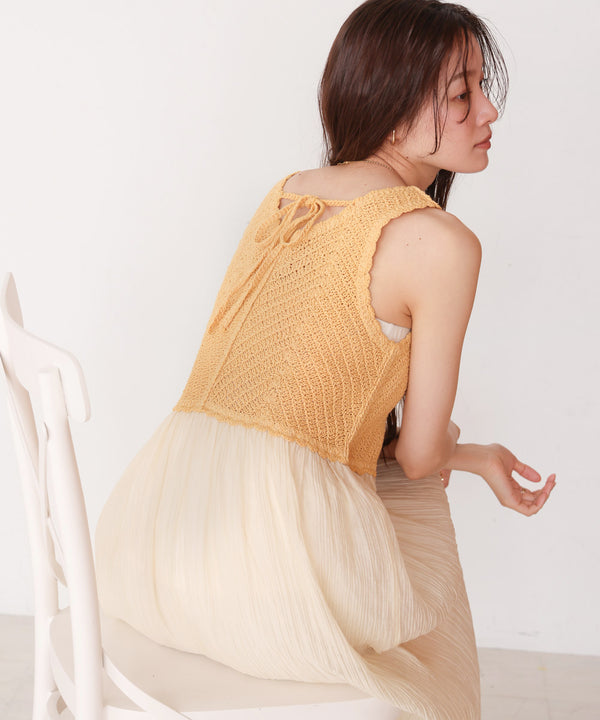 【S・M・Lサイズ展開】クロシェコンビキャミワンピース