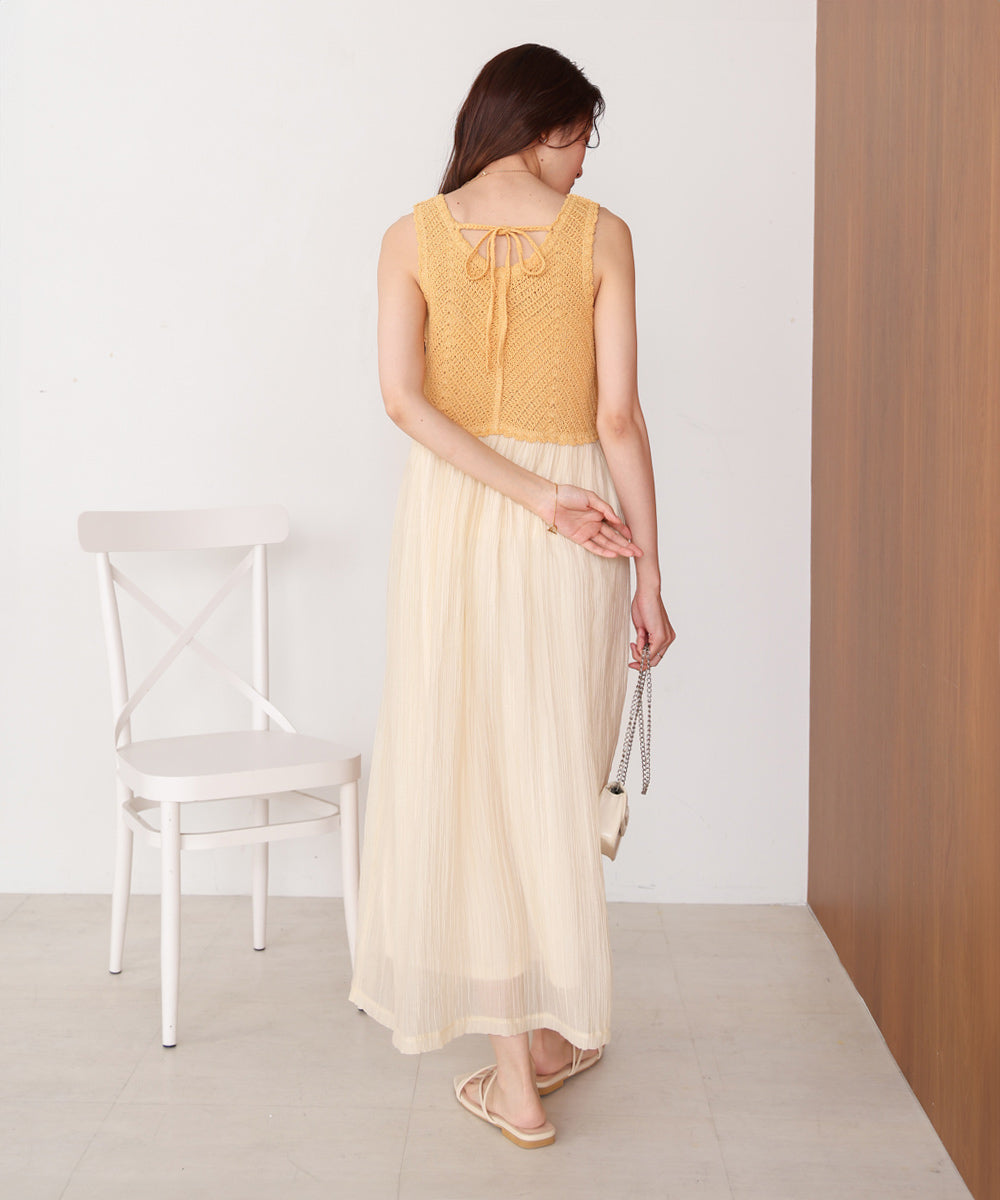 【S・M・Lサイズ展開】クロシェコンビキャミワンピース