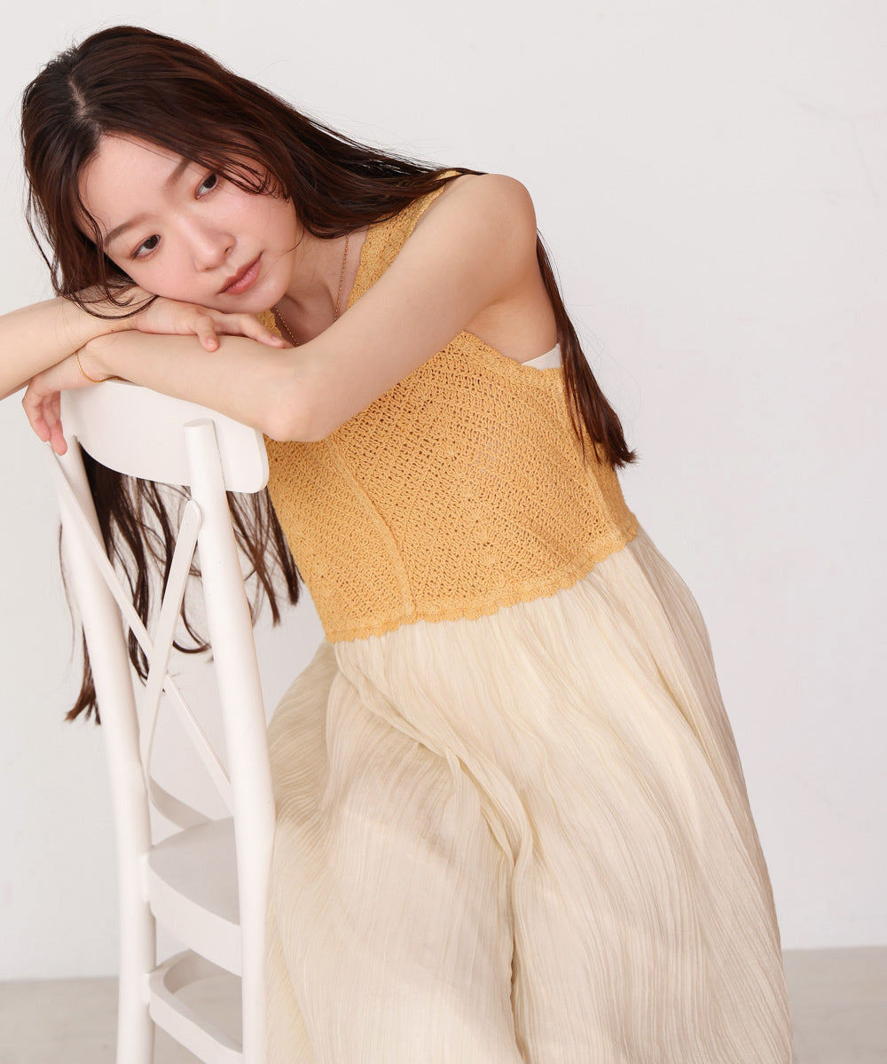 【S・M・Lサイズ展開】クロシェコンビキャミワンピース