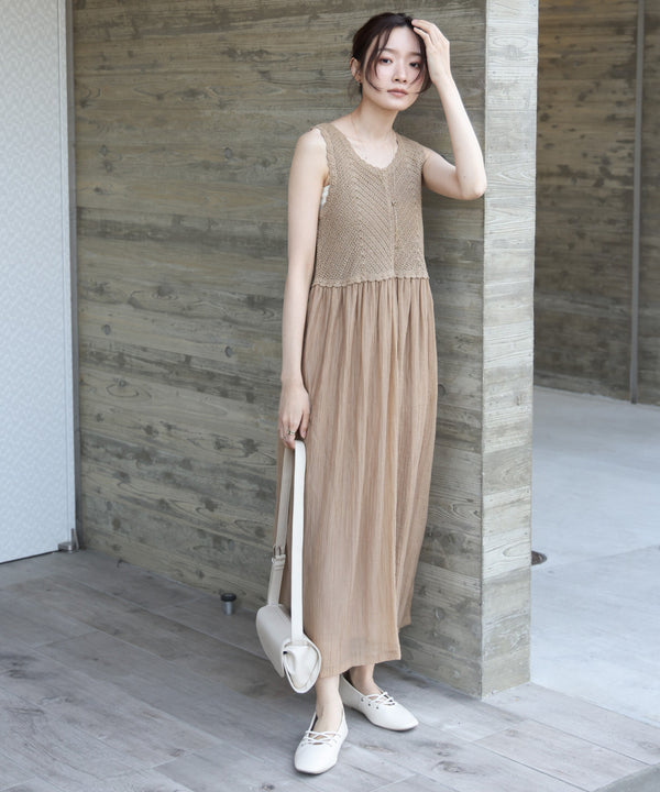 【S・M・Lサイズ展開】クロシェコンビキャミワンピース