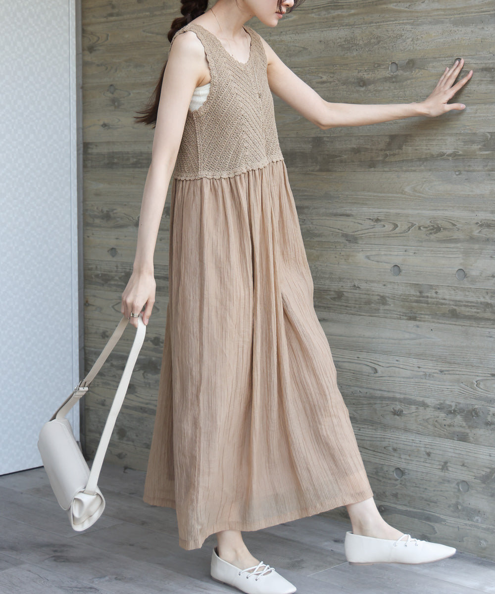 【S・M・Lサイズ展開】クロシェコンビキャミワンピース