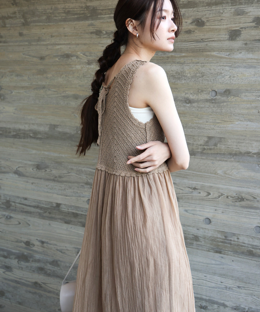 【S・M・Lサイズ展開】クロシェコンビキャミワンピース