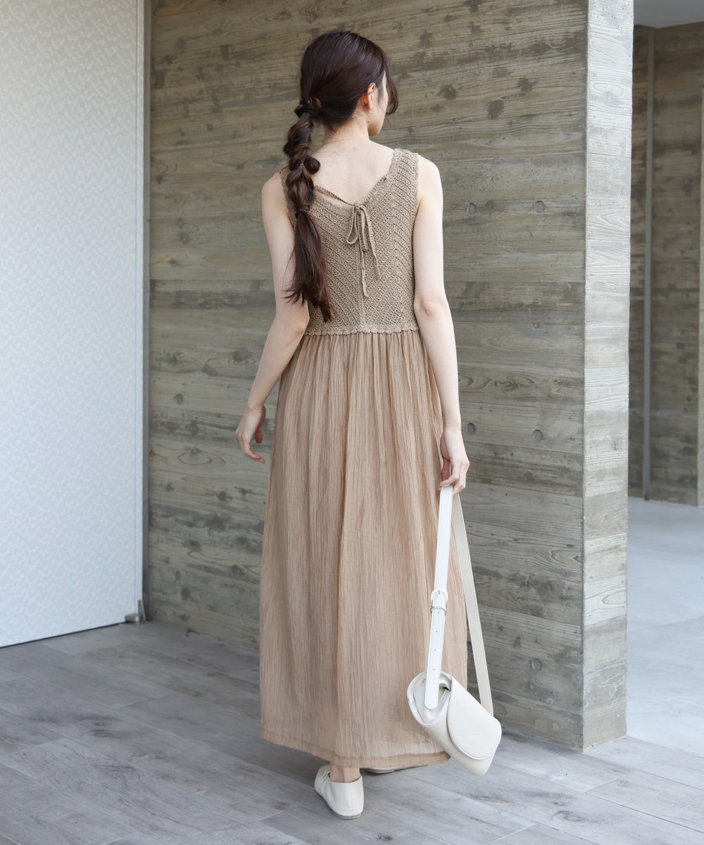 【S・M・Lサイズ展開】クロシェコンビキャミワンピース