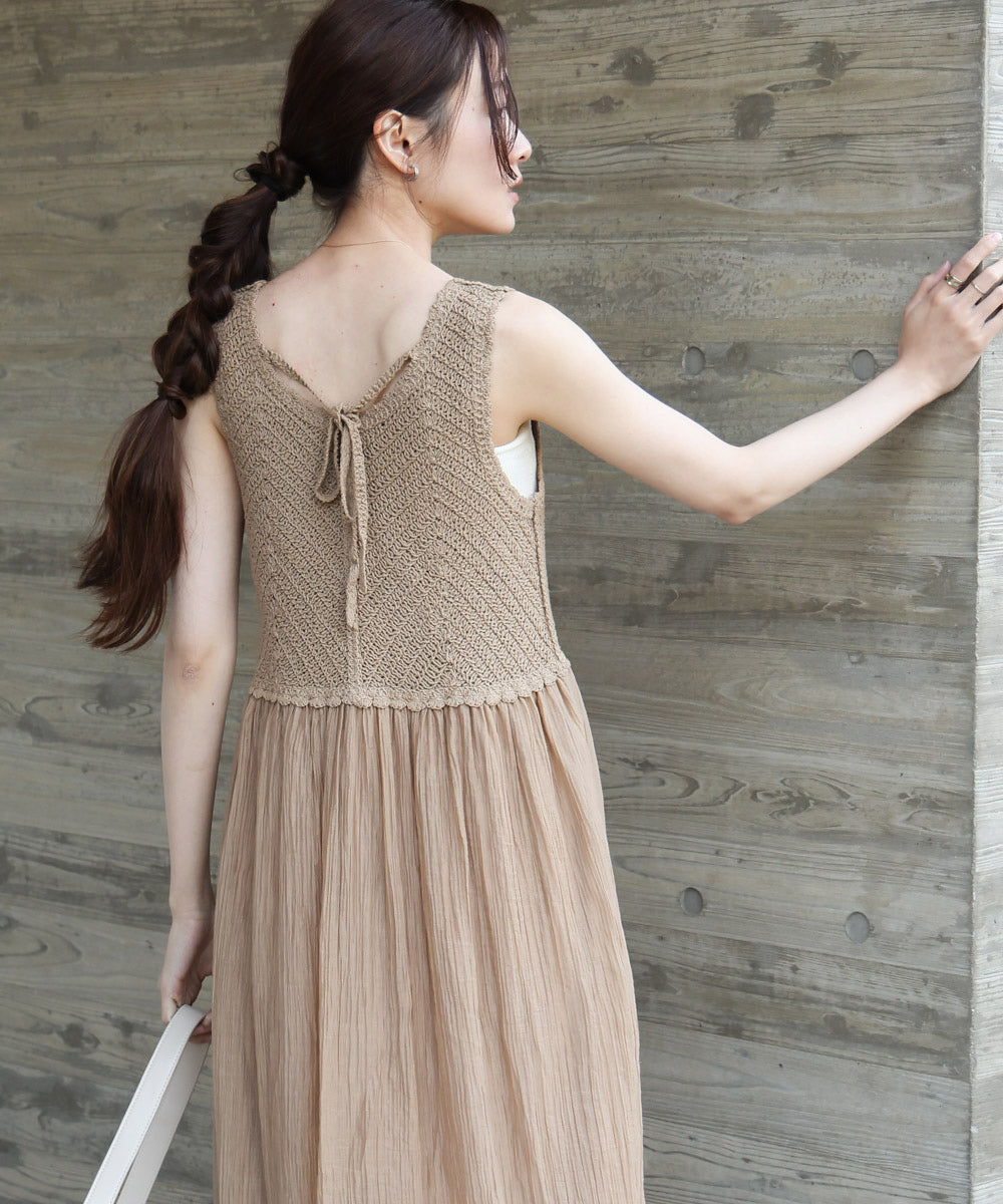 【S・M・Lサイズ展開】クロシェコンビキャミワンピース