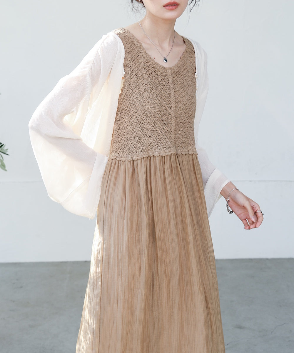 【S・M・Lサイズ展開】クロシェコンビキャミワンピース