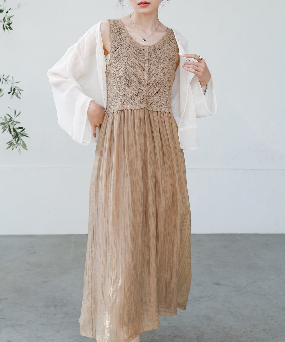 【S・M・Lサイズ展開】クロシェコンビキャミワンピース