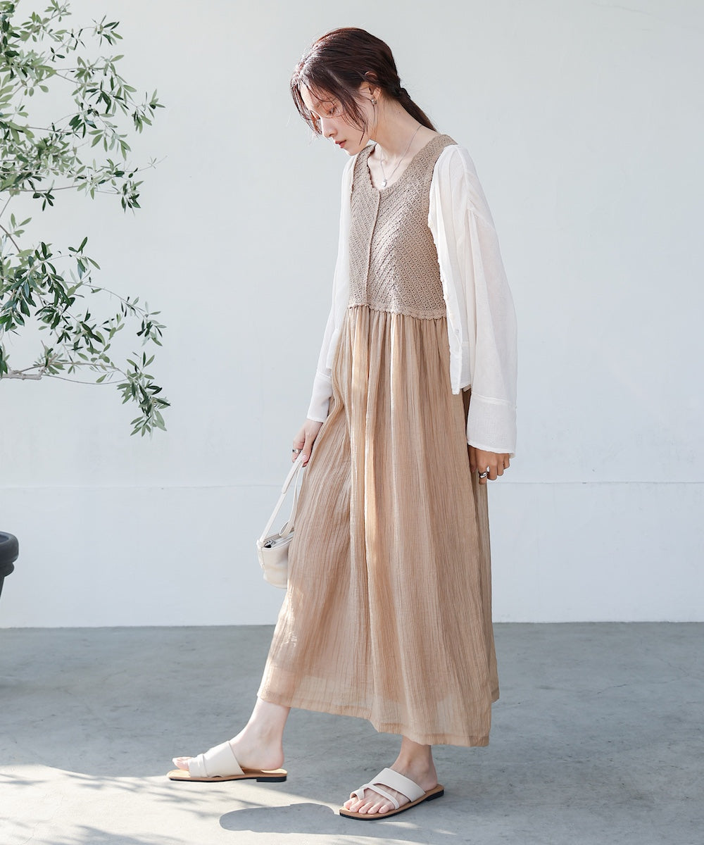 【S・M・Lサイズ展開】クロシェコンビキャミワンピース