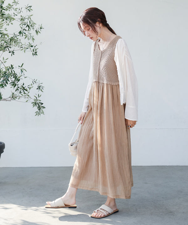 【S・M・Lサイズ展開】クロシェコンビキャミワンピース