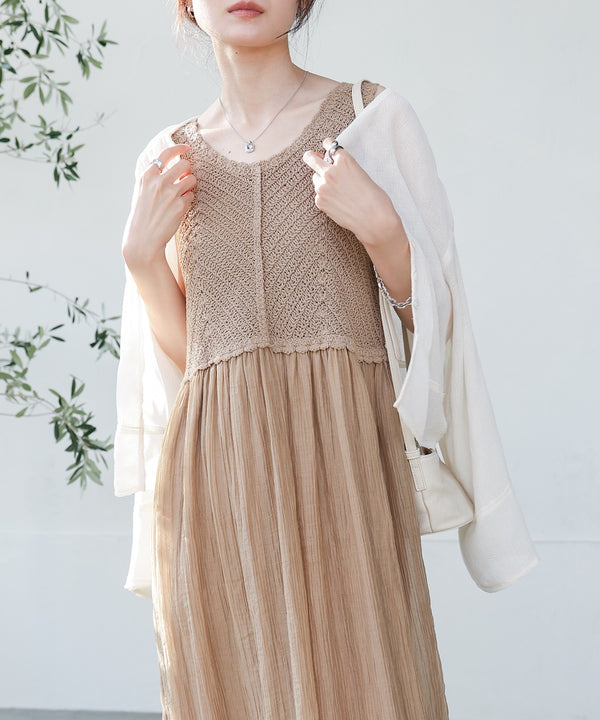 【S・M・Lサイズ展開】クロシェコンビキャミワンピース