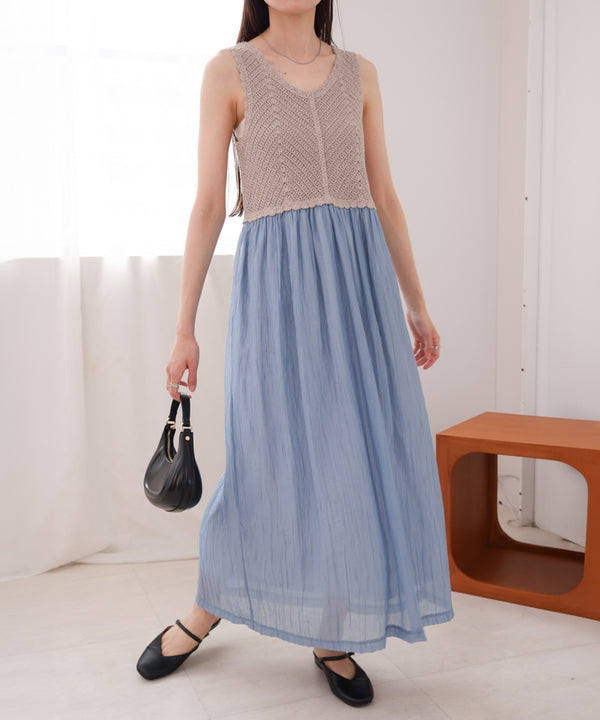 【S・M・Lサイズ展開】クロシェコンビキャミワンピース