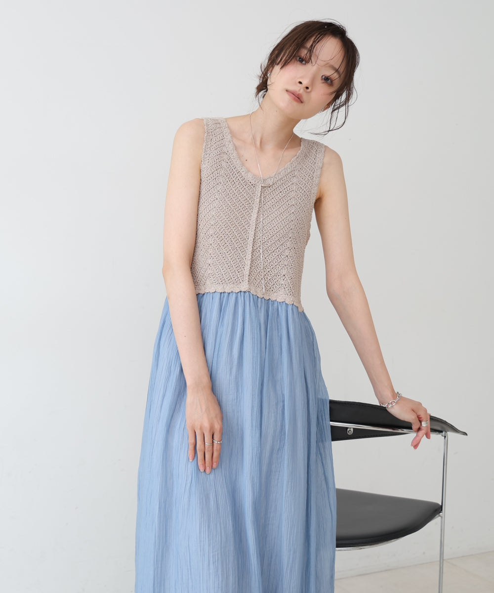 【S・M・Lサイズ展開】クロシェコンビキャミワンピース