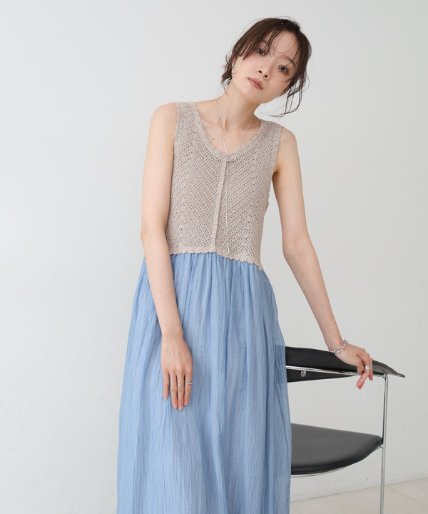 【S・M・Lサイズ展開】クロシェコンビキャミワンピース