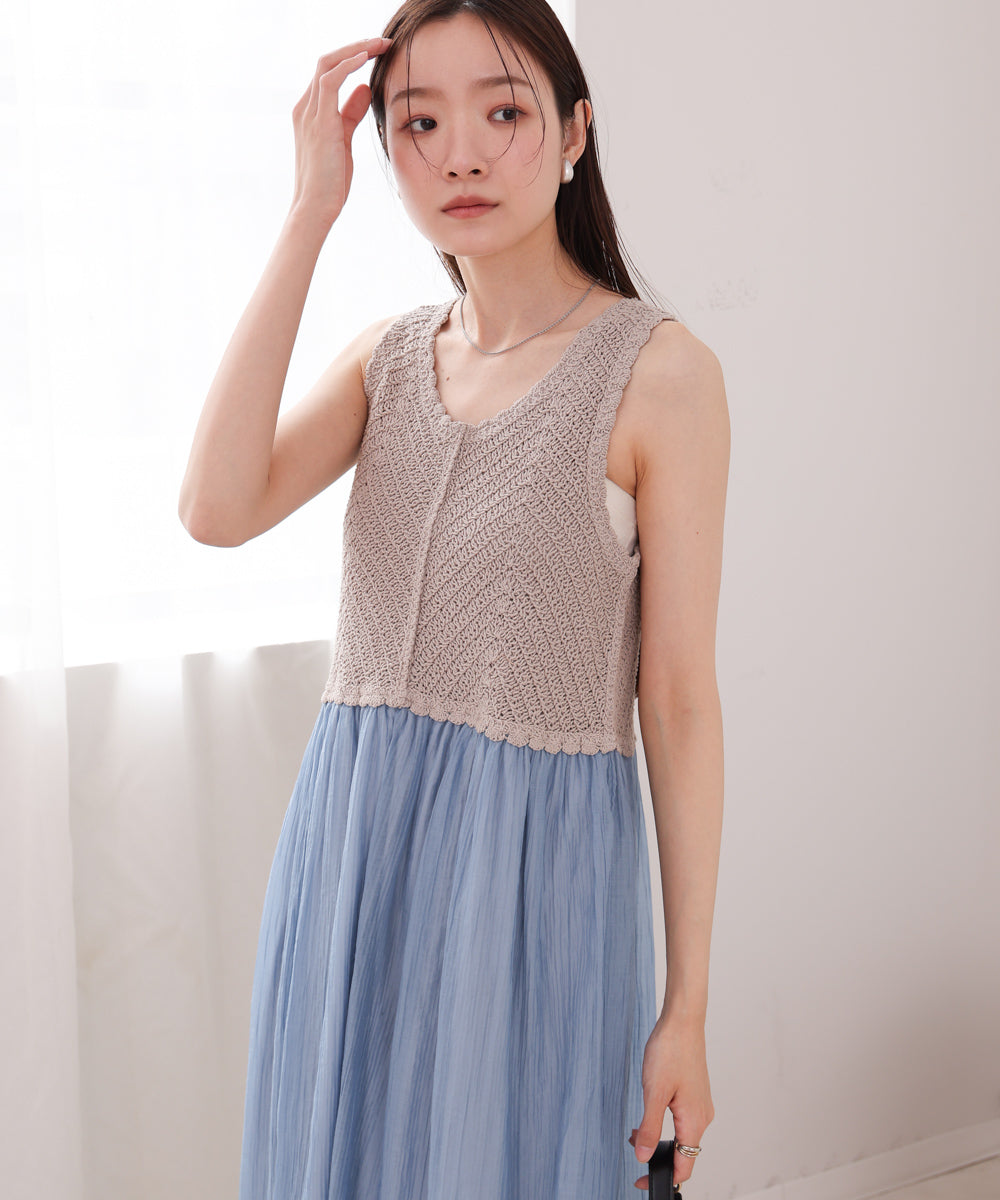 【S・M・Lサイズ展開】クロシェコンビキャミワンピース