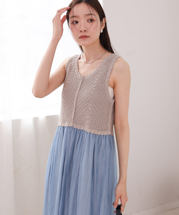 【S・M・Lサイズ展開】クロシェコンビキャミワンピース