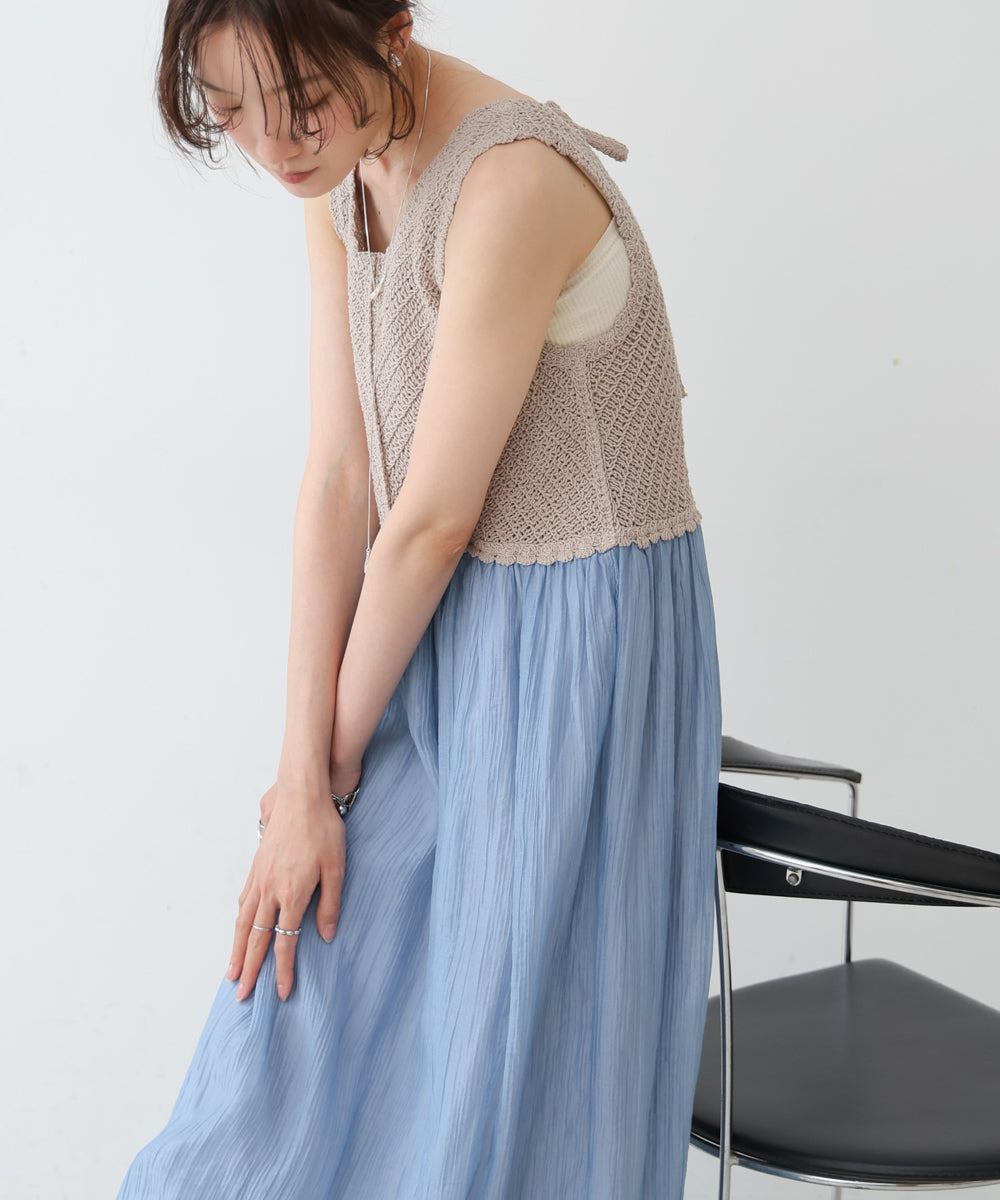 【S・M・Lサイズ展開】クロシェコンビキャミワンピース