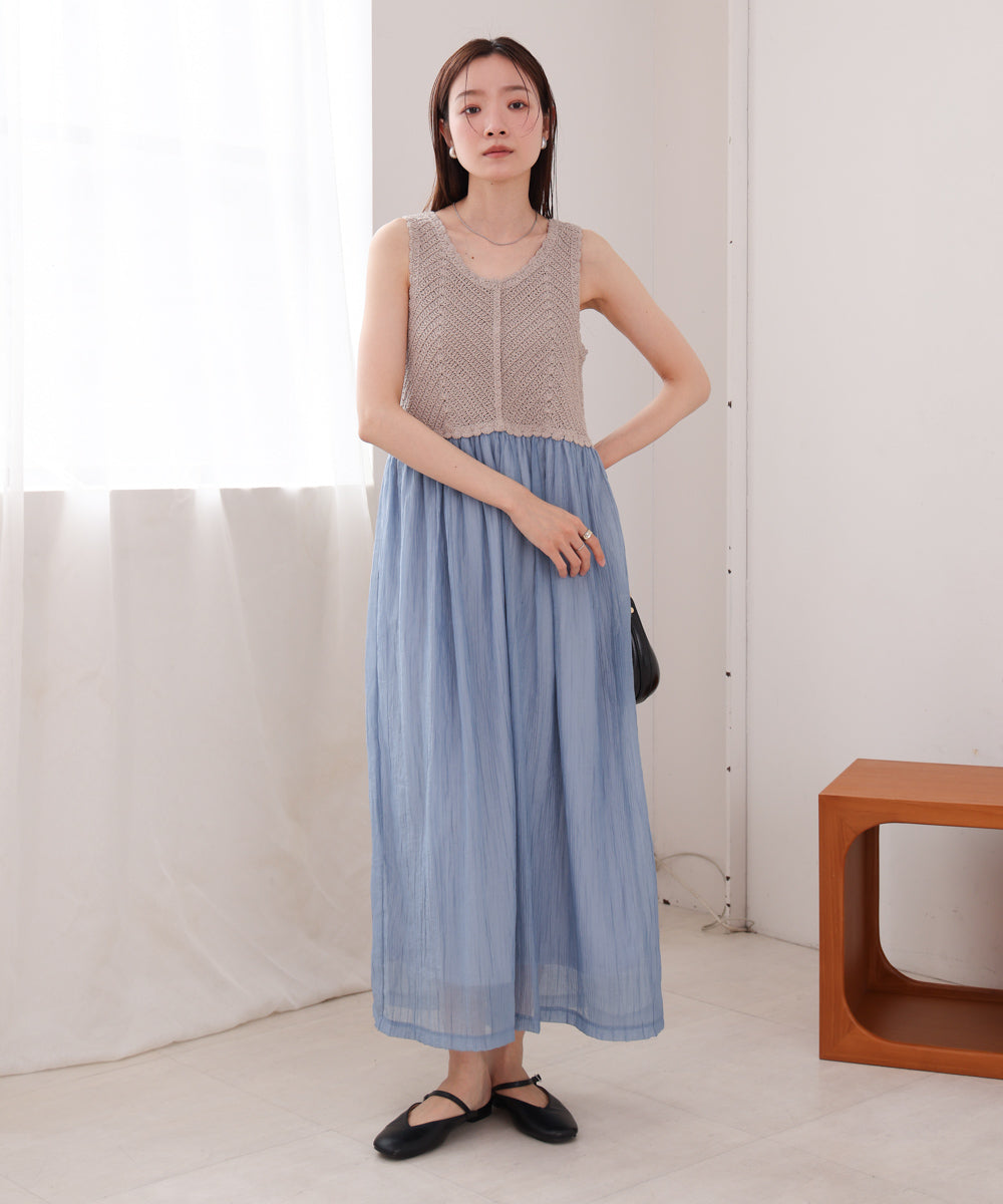 【S・M・Lサイズ展開】クロシェコンビキャミワンピース