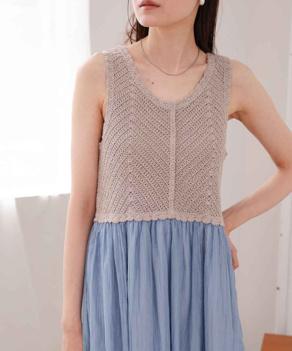 【S・M・Lサイズ展開】クロシェコンビキャミワンピース