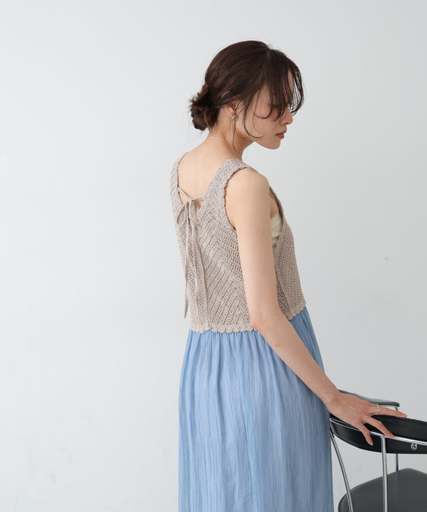 【S・M・Lサイズ展開】クロシェコンビキャミワンピース