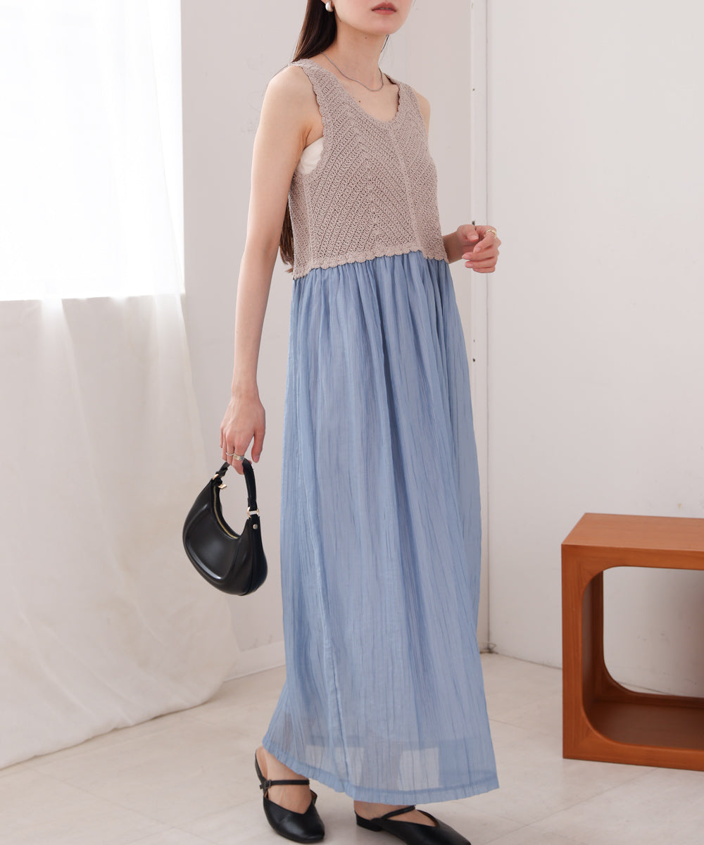 【S・M・Lサイズ展開】クロシェコンビキャミワンピース