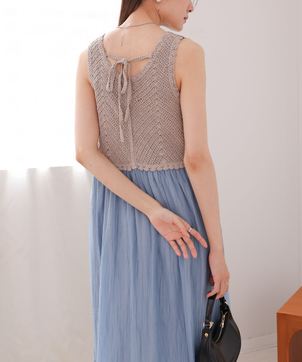 【S・M・Lサイズ展開】クロシェコンビキャミワンピース